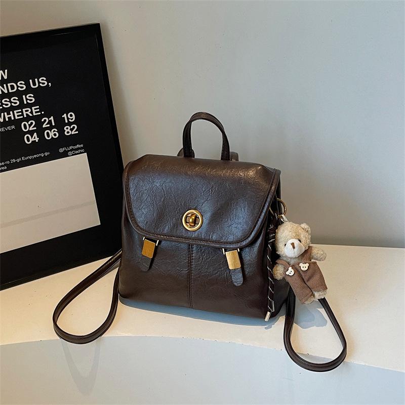 Schoolbag Casual Simple Backpack Women's 1011 New Trendy Commuter Backpack Daily Versatile Large Capacity Soft Leather Popular School Bag