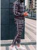 Autumn Men's Casual Plaid Sport Suit: Zip-Up Jacket & Long Pants Two-Piece Set