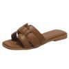 French retro outer wear cool slippers women's 2025 new leather woven one-word drag summer dress wear beach sandals