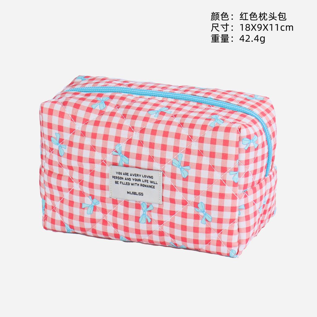 Small Fresh Plaid Cosmetic Bag, Large Capacity, High-end Multi-functional Toilet Bag, Bucket Bag, Cosmetic Storage Bag.