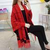 Cape 25: Women's Autumn/Winter Knitted Shawl with Sleeves and Tassels - Thick, Warm, New Style