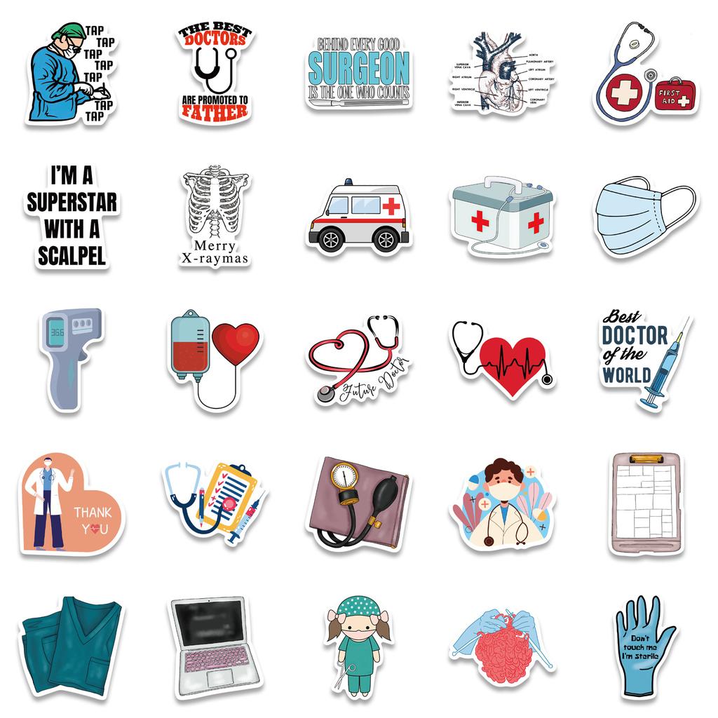 50 Cartoon Professional Doctor Graffiti Stickers Decorate Suitcase Notebook Waterproof Stickers