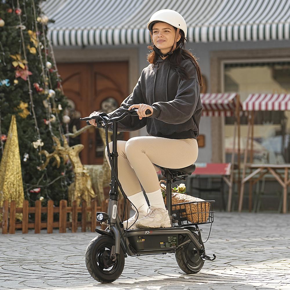 iScooter F2 Adult Electric Scooter with Basket, 10 Inch Inflatable Wide Tire, 500W 36V 7.8AH, Dual Drum Brakes