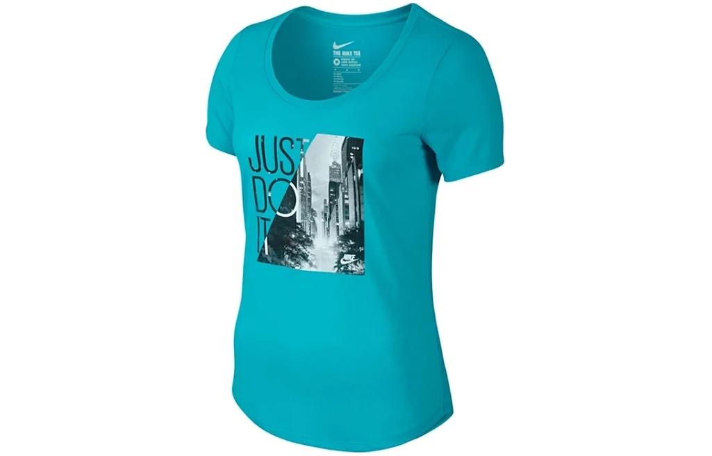 Nike T Shirts Women s Blue Crew Neck Moderate Straight Fit 779178-418 M