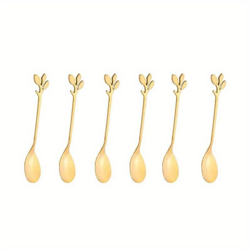 

6pcs Creative Personality Gold Spoons Tree Leaf Spoon Coffee Spoon Tea Spoon Home Restaurant Dessert Cutlery Set