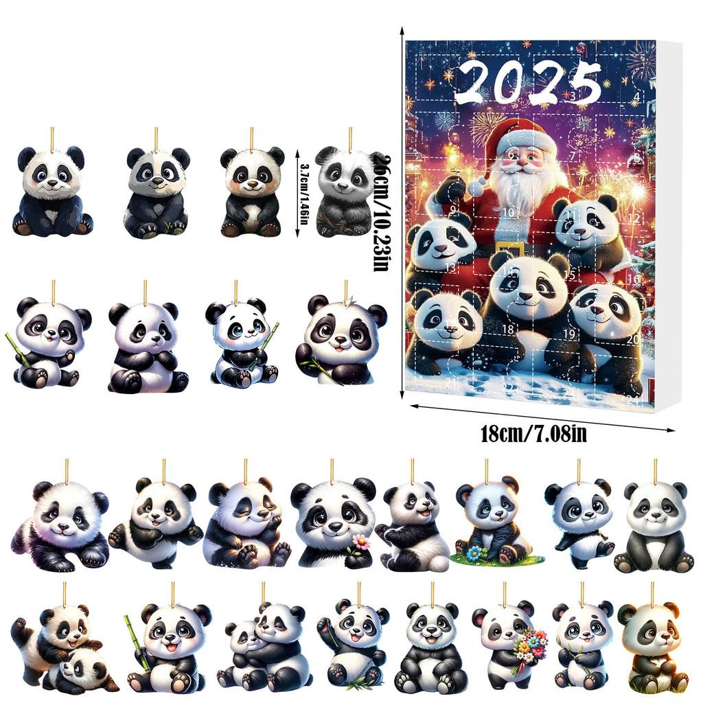 Christmas Panda Themed Advent Calendar Gift Set With 24 Acrylic Pieces For Celebrations