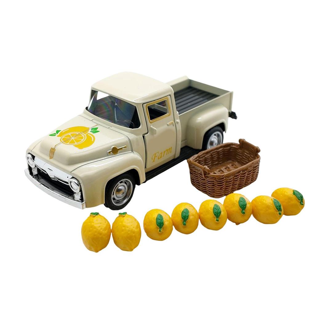 Vintage Classical Lemon Truck Alloy Decoration Miniature Vehicle Model with Mini Faux Lemoms For Indoor Display Gift