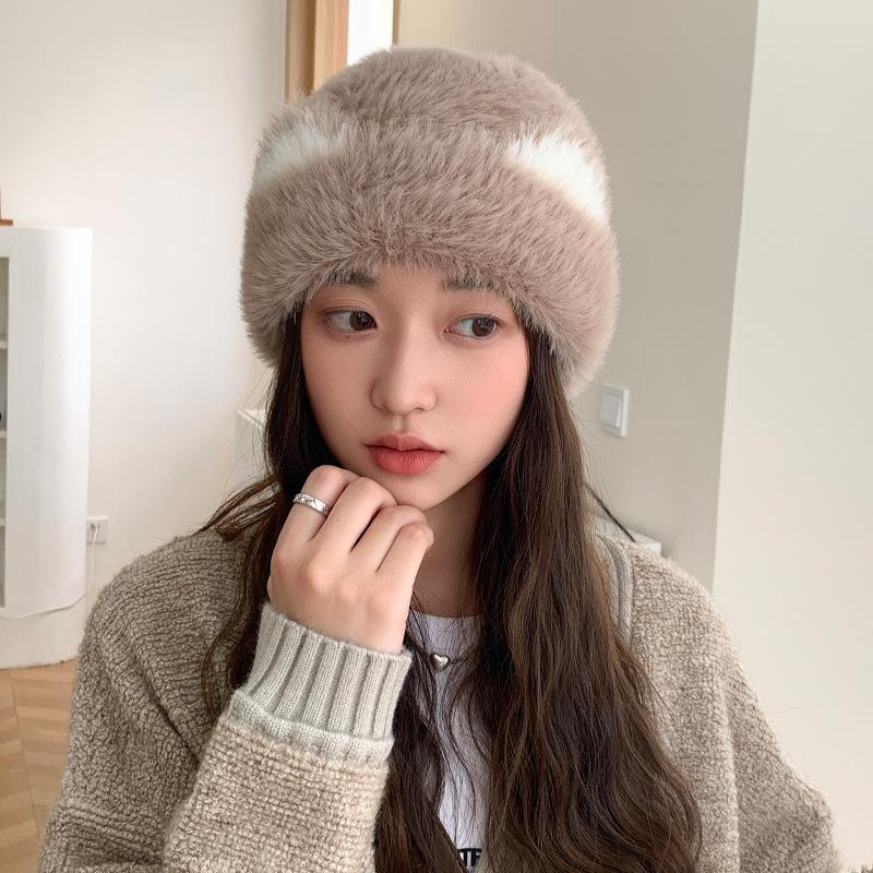 

Женская корейская версия осень и зима новая шапка из вязаной шерсти с большой головой зимняя теплая защита ушей плюшевая шапка-пуловер One Size