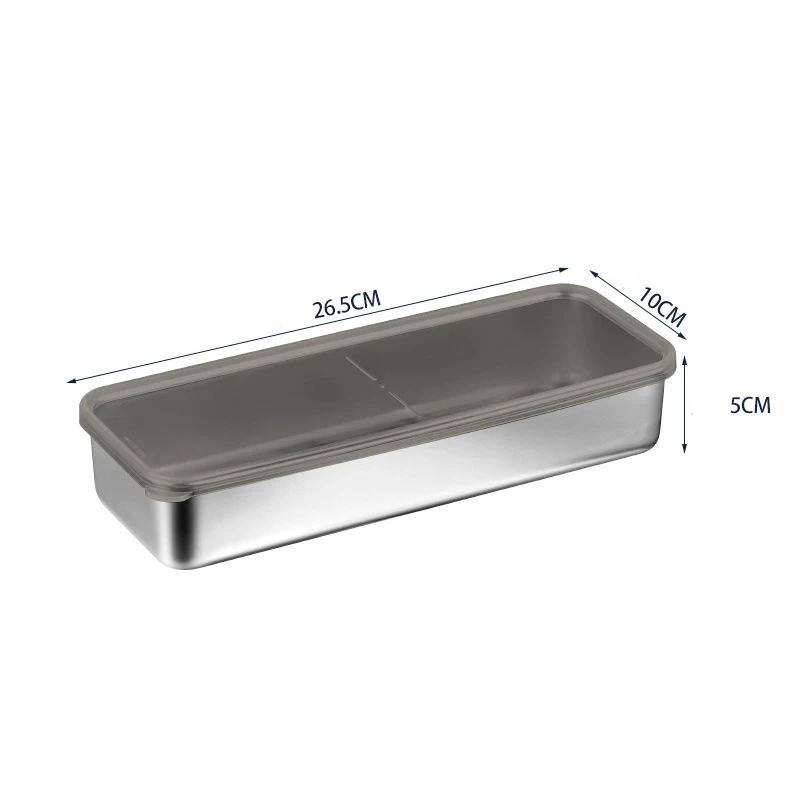 304 Stainless Steel Meat Fruit Fresh-keeping Box with Sealed Lid Fridge Organizer Food Storage Container Freezer Food Plates