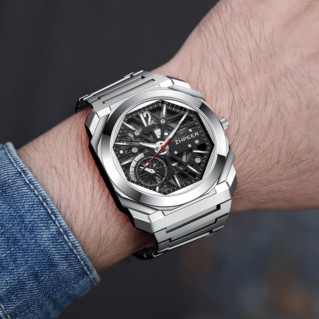 Men's Steel Strap Watch Business Hallow Quartz Wristwatch