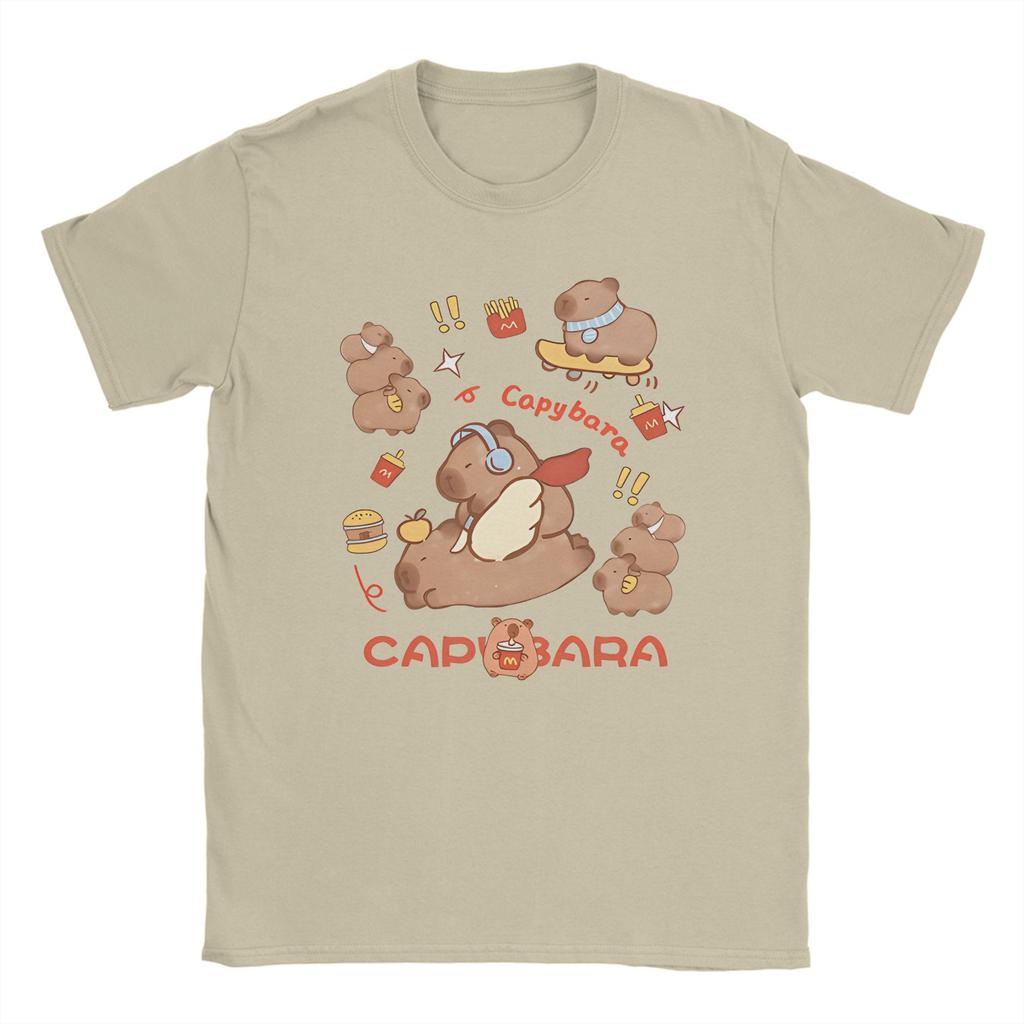 Capybara T Shirt Men Pure Cotton Novelty T-Shirts Round Neck Tees Short Sleeve Clothing Plus Size