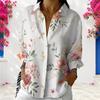 Plus Size Womens Long Sleeve White Collared Button Closure Blouse