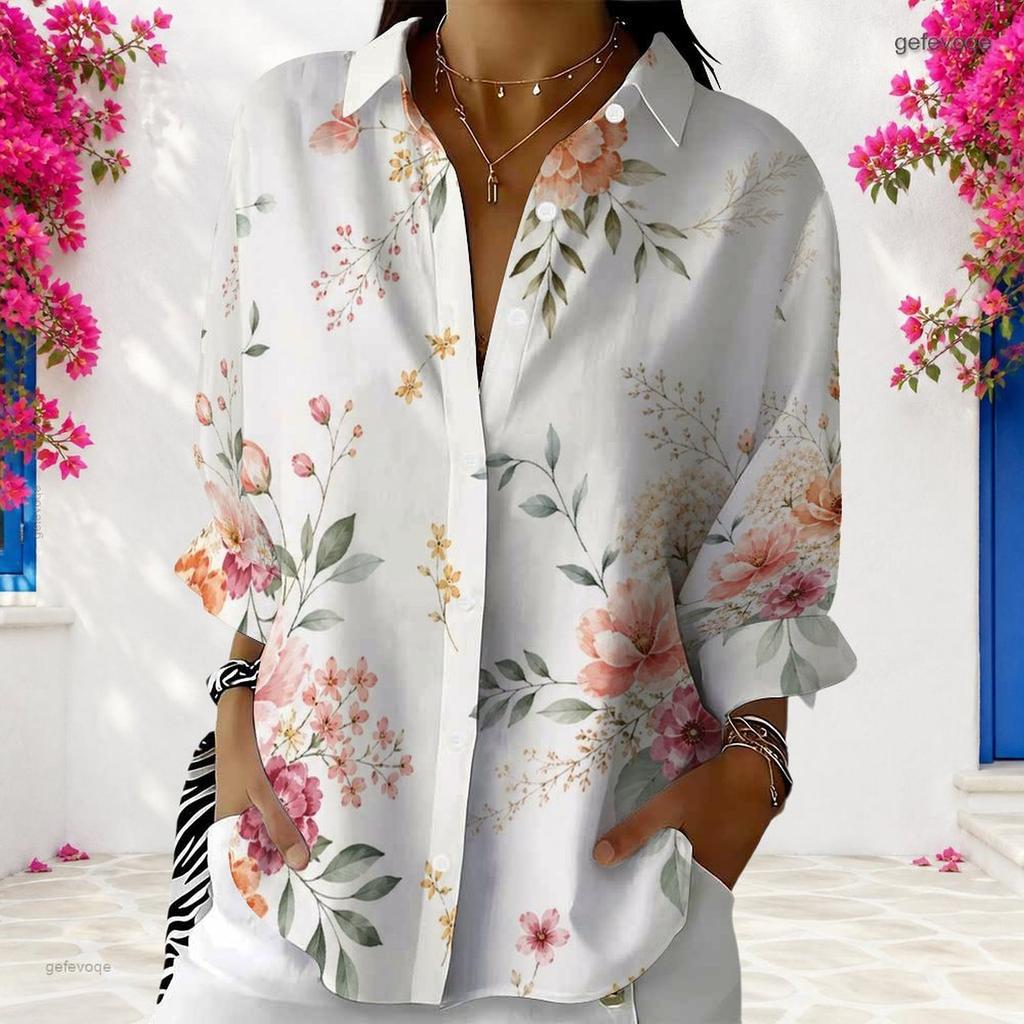 Plus Size Womens Long Sleeve White Collared Button Closure Blouse