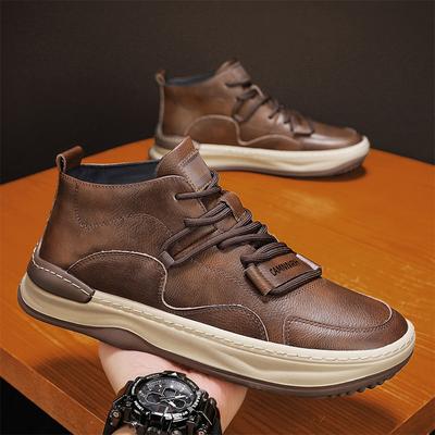 Fashion Spring and Autumn Men's New Leather Outdoor Sports Running Casual Shoes Breathable and Comfortable Soft Bottom Travel Shoes