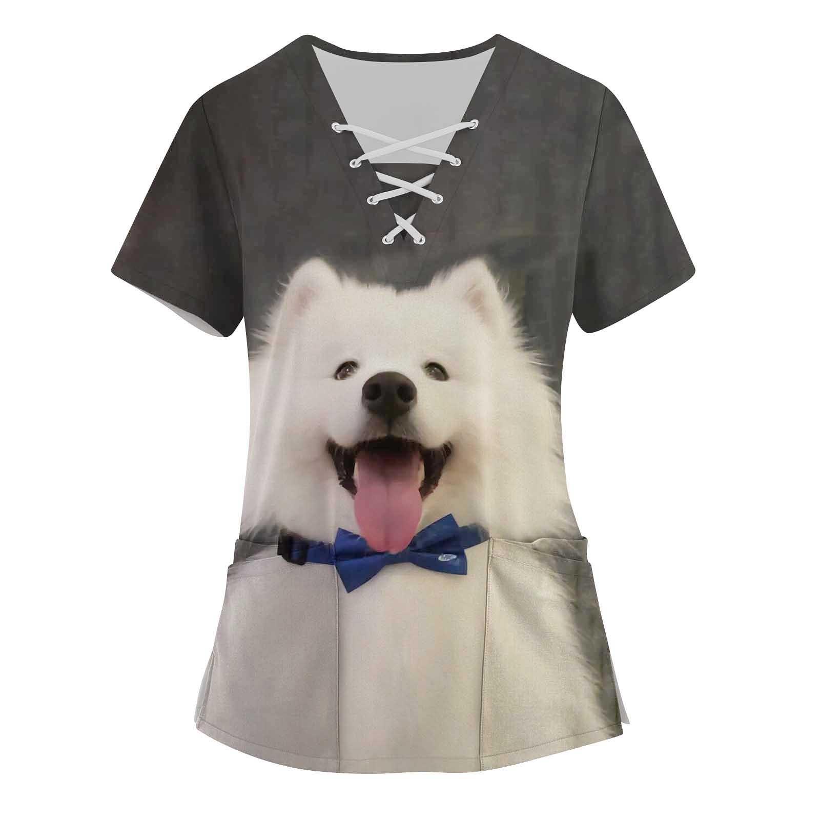 Женский топ с карманами и карманами с пасхальным принтом и v-образным вырезом с короткими — фото 8