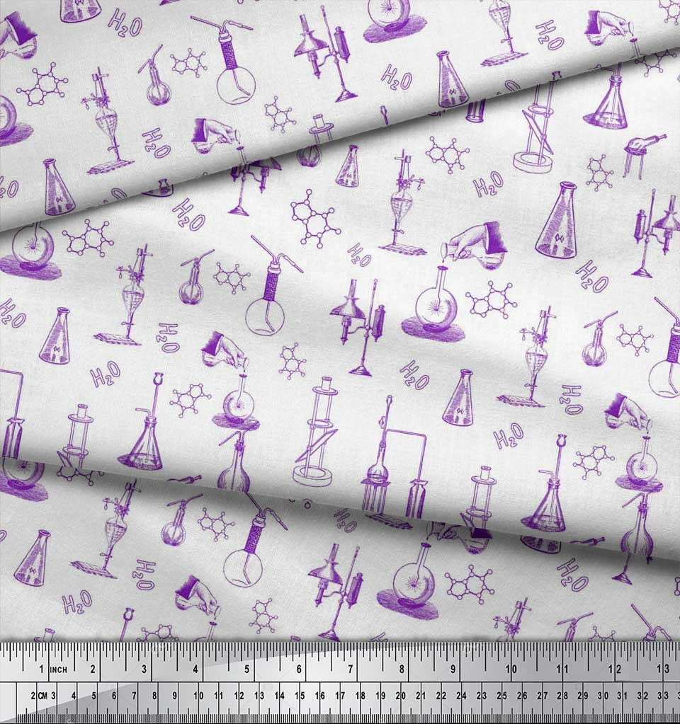 Soimoi Japan Crepe Satin Fabric Scientific Lab Equipments Education Theme Fabric Prints By metre 42 Inch