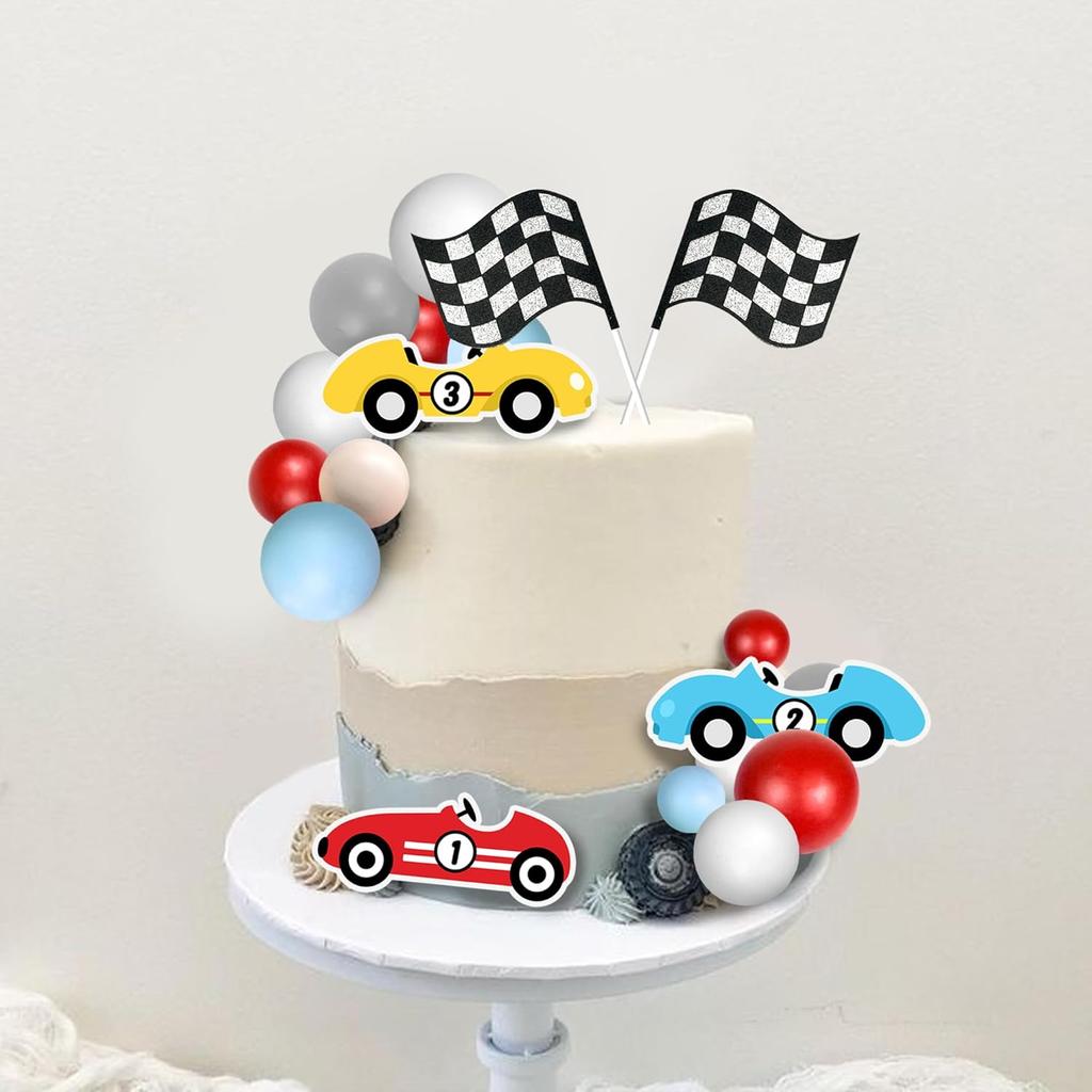 Racing Cake Toppers Race Car Birthday Cake Decorations for Racing Car Checkered Flag Birthday Anniversary Party Decorations