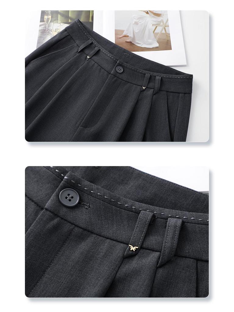 2025 Women's Gray Wide-Leg Floor-Length Pants - Summer Slimming, Loose Fit with a Drapey High-End Feel