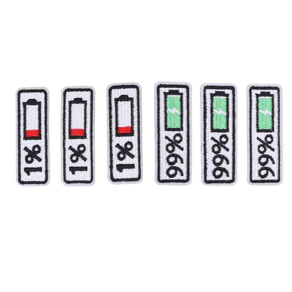 6Pcs Polyester Iron On Patches Battery Level Indicator Sew On Patches Embroidered Patches For Jeans