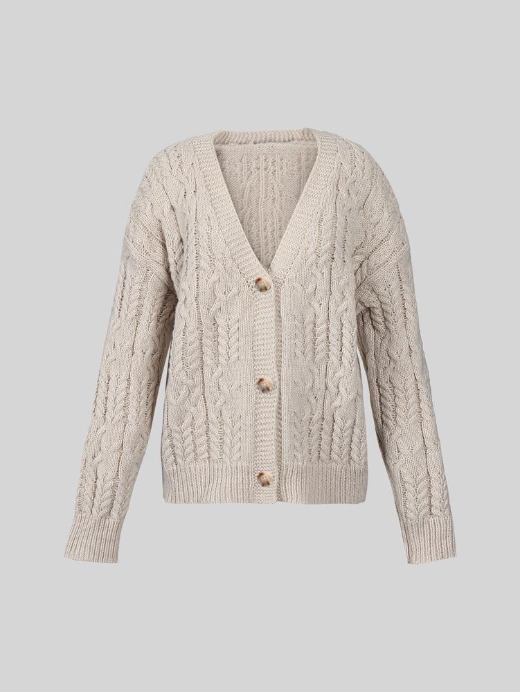 V-Neck Cable Knit Cardigan - Fresh, Lazy Style for Spring & Autumn