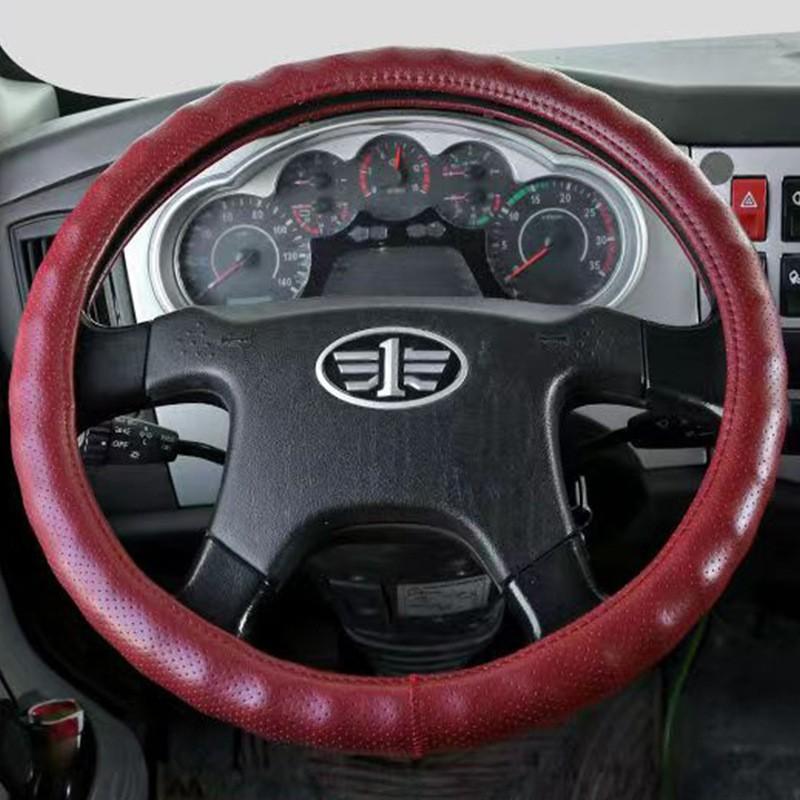 Genuine Leather Steering Wheel Cover Truck Bus Universal Fit 36-50cm Diameter All Season Sport Style