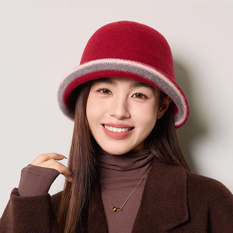Wool Fisherman Hat Women's Winter Bucket Hat Contrast Color Basin Hat Bucket Hat