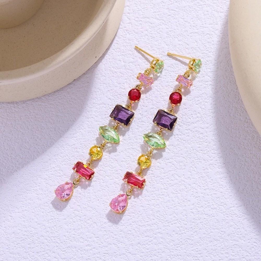 Colorful Zircon Necklace Bracelet Eariings Zircon Fashion Jewelry Accessory Evening Dinner