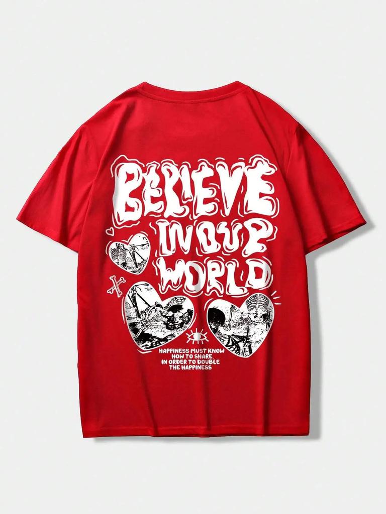 Believe Inovr World Street Letter Graphic Clothing Men High Quality T-Shirt Summer Cotton T-Shirts Hip Hop Street Loose Tops