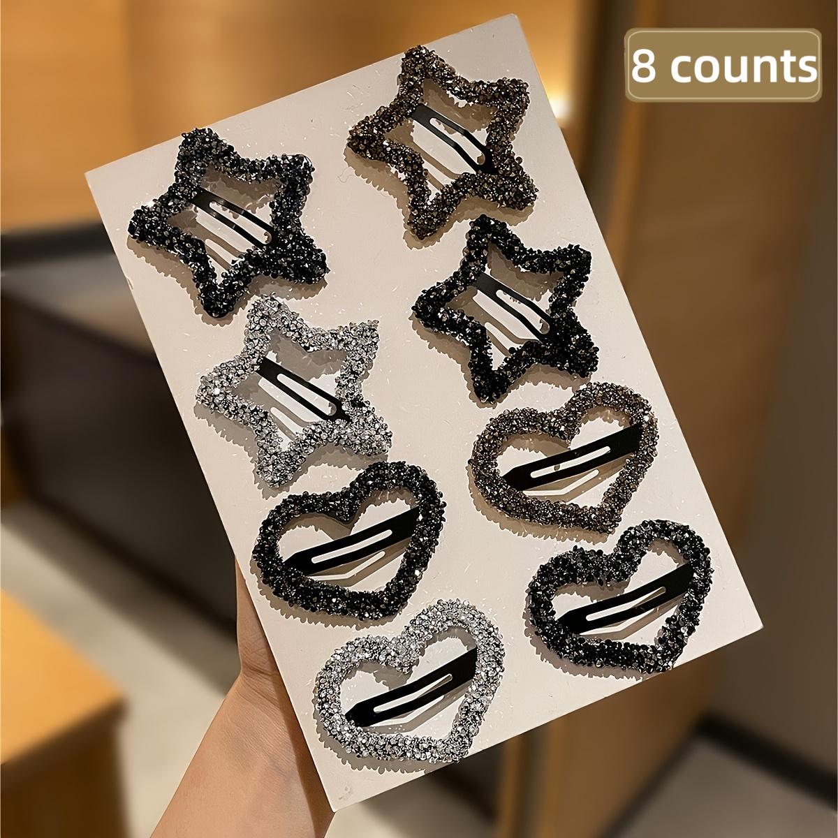 

8 шт. для женщин, Изысканные и Модные, Инкрустированные стразами, Заколки для волос в виде сердец и звезд, Подходят для повседневного использования и в качестве подарков