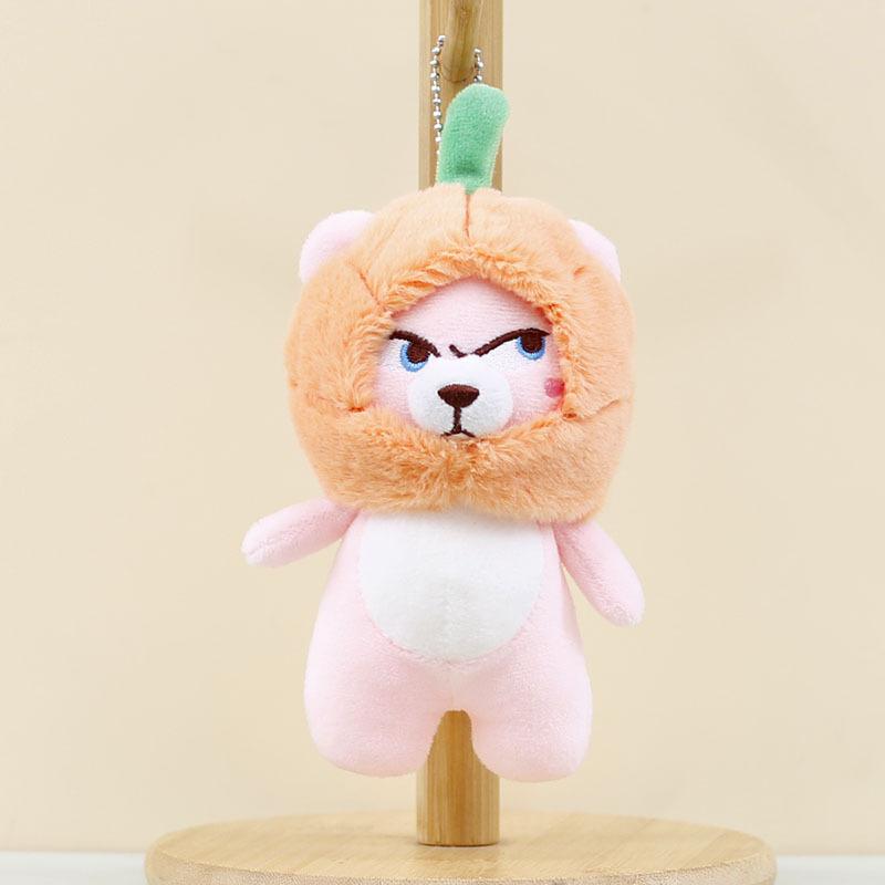 

Beige Adorable Pumpkin Bear Keychain Plush Short Hair Stuffed Toy For Bags Pink Bear