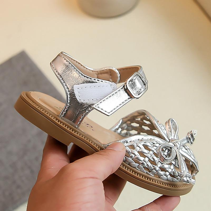 Kids Weave Sandals for Girls 2025 Summer Non-slip Sole Toddler Beach Shoes with Cute Bow Princess Elegant Party Shoes 1-3years