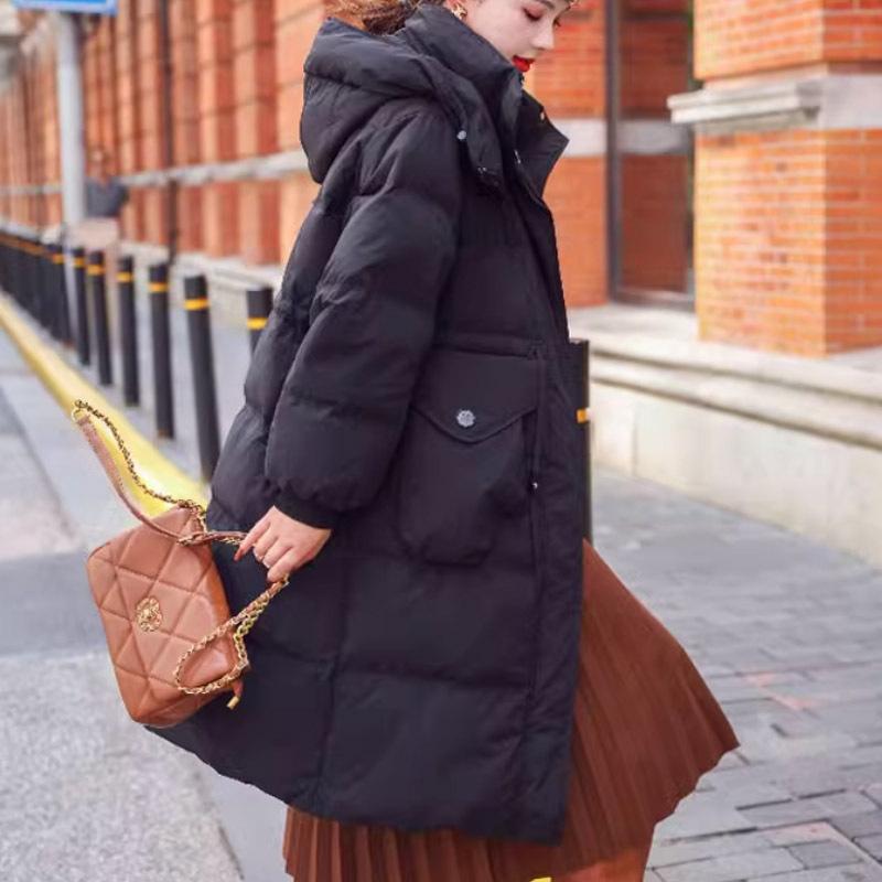 

Средний и длинный пуховик женский утиный пух зима 2024 новый женский пуховик модный высококачественный женский S (recommended 100-62.5kg) чёрный