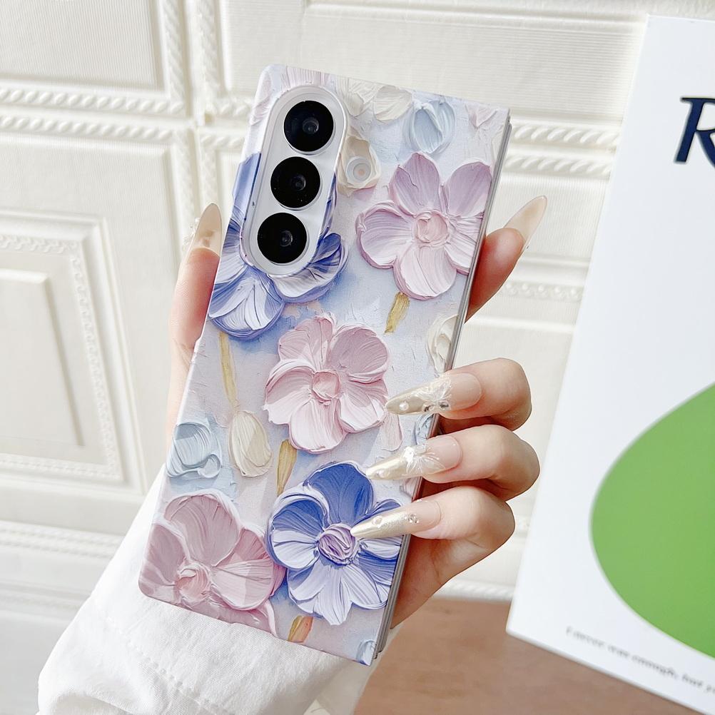 Colorful Embossed Effect Watercolor Flower Phone Case for Samsung Galaxy Z Fold 7 Shockproof Slim Camera Protection Back Cover