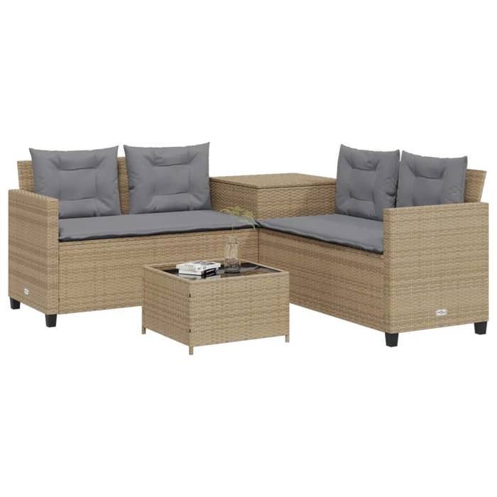 VidaXL Garden Sofa with Table and L-shaped Cushions Beige, Outdoor Sofa, L-shaped Outdoor Sofa, 369030