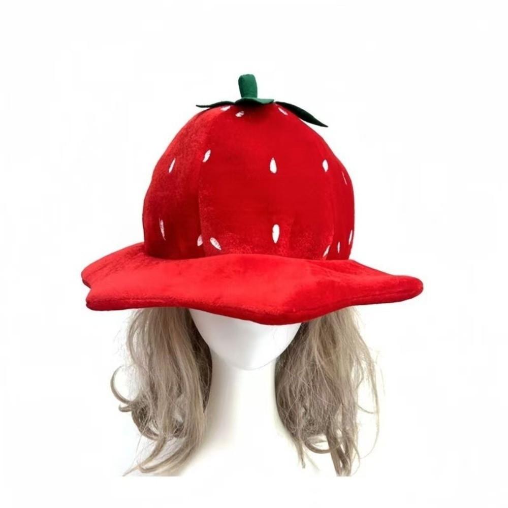 Fruit Hat Cartoon Plush Strawberry Hat Winter Warm Red Fruit Strawberry Cap Unisex Strawberry Cosplay Adult