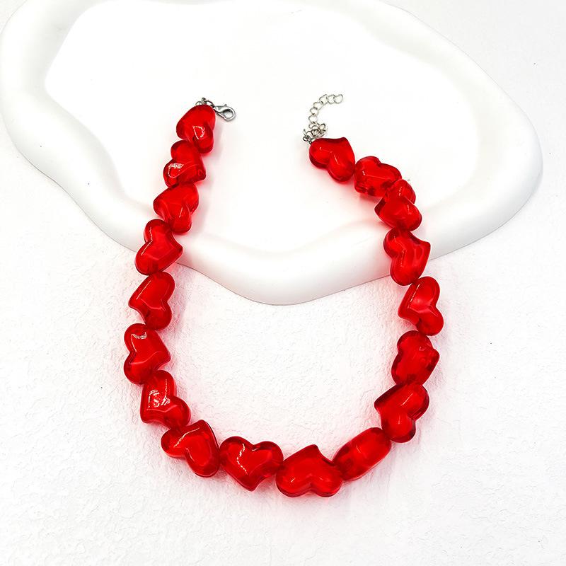 Fashionable And Popular Acrylic Red Love Necklace Bead Jewelry Accessories