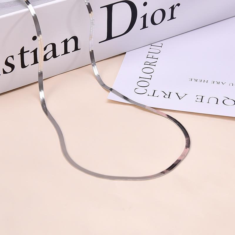 925 Sterling Silver Snake Bone Necklace: Unisex Hip Hop Flat Blade Clavicle Chain 925 Silver