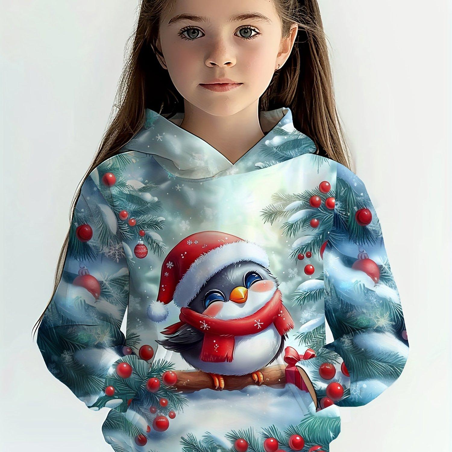 

Детская одежда Толстовки с капюшоном для девочек с длинным рукавом 3D-мультяшный рождественский принт Детская весенне-осенняя одежда Повседневная милая уличная одежда для девочек 150