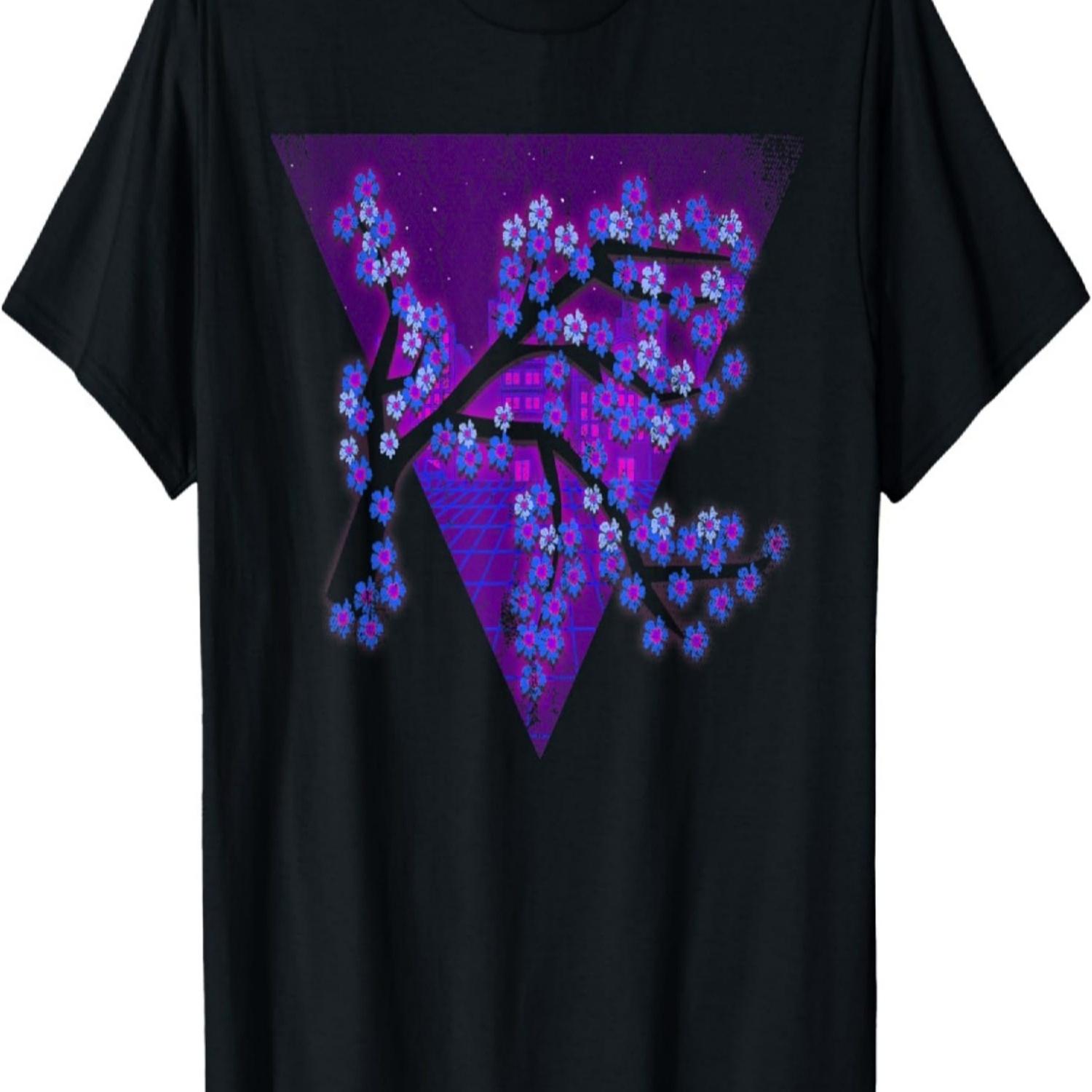 Japan Flower Sakura Synthwave Vaporwave Cherry Blossom T-Shirt(1) S чёрный