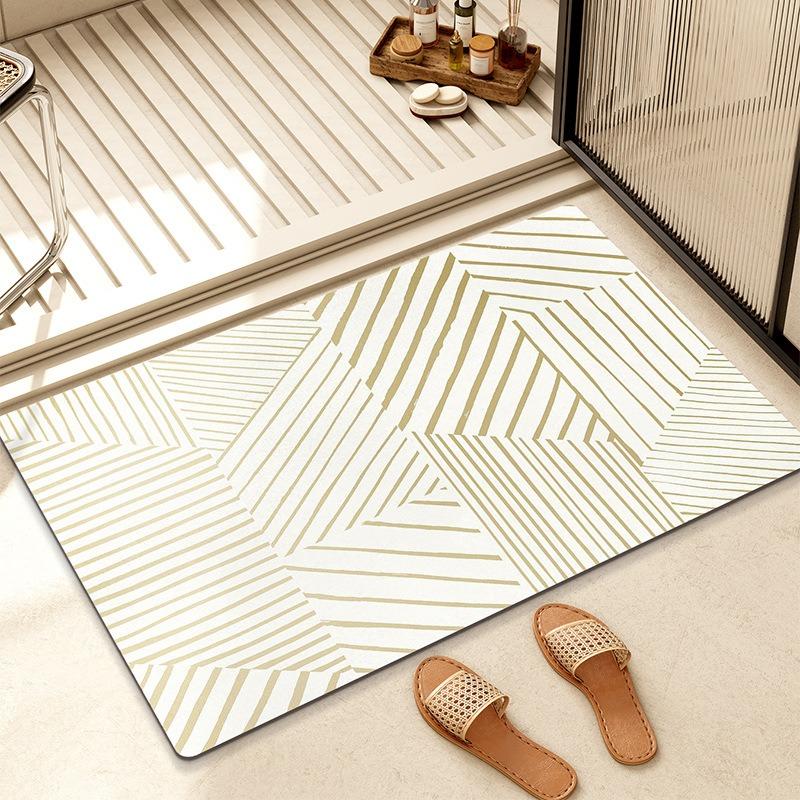 Diatom Mud Bathroom Mat Minimalist Abstract Geometric Pattern Quick Dry Absorbent Non Slip Toilet Door Mat for Home Decor