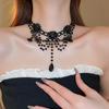 Dark Style Multi-Layer Teardrop Seed Bead & Crystal Flower Necklace - Punk & Elegant Women’s Clavicle Accessory