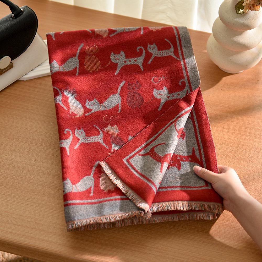 Luxury Butterfly Print Faux Cashmere Scarf: Warm, Stylish Color-Block Shawl for Women, Perfect Winter Neck Warmer