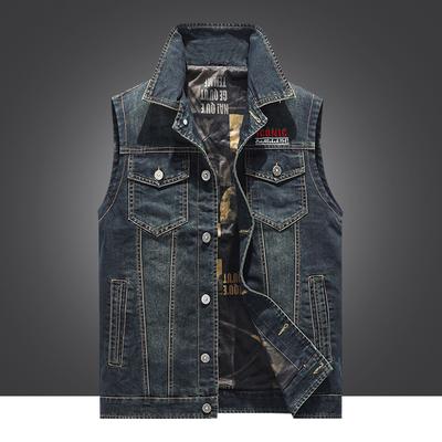 Spring New Men's Clothing Outdoor Casual Fashion Workwear Multi-pocket Denim Vest Vest Vest Men's Large Size Lapel Horse Clip