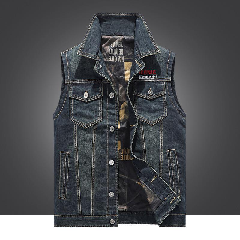 Весна Новая Мужская Одежда Уличная Повседневная Мода Рабочая Одежда Многокарманный Джинсовый Жилет Жилет Жилет Мужской Большого Размера Лацкан Зажим для Лошади M