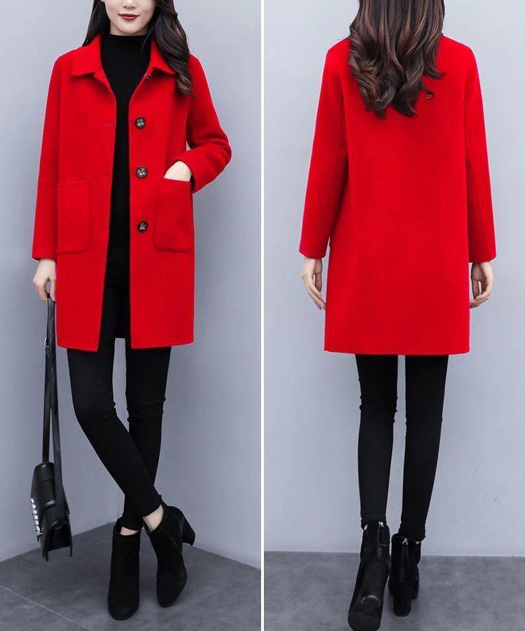 Women's Mid-Length Wool Coat - Korean Style, Loose Fit, Plus Size, Slimming, Age-Reducing, for 2025 Autumn/Winter