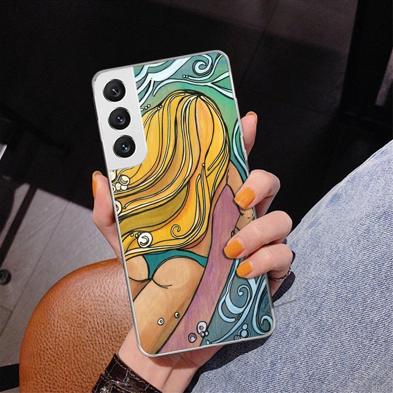 Surfbrett Surfen Surf-Mädchen Sommer Handyhülle für Samsung Galaxy S26 S25 Edge S23 S24 Ultra S22 Plus S21 S20 FE Einzigartige Hülle Sof