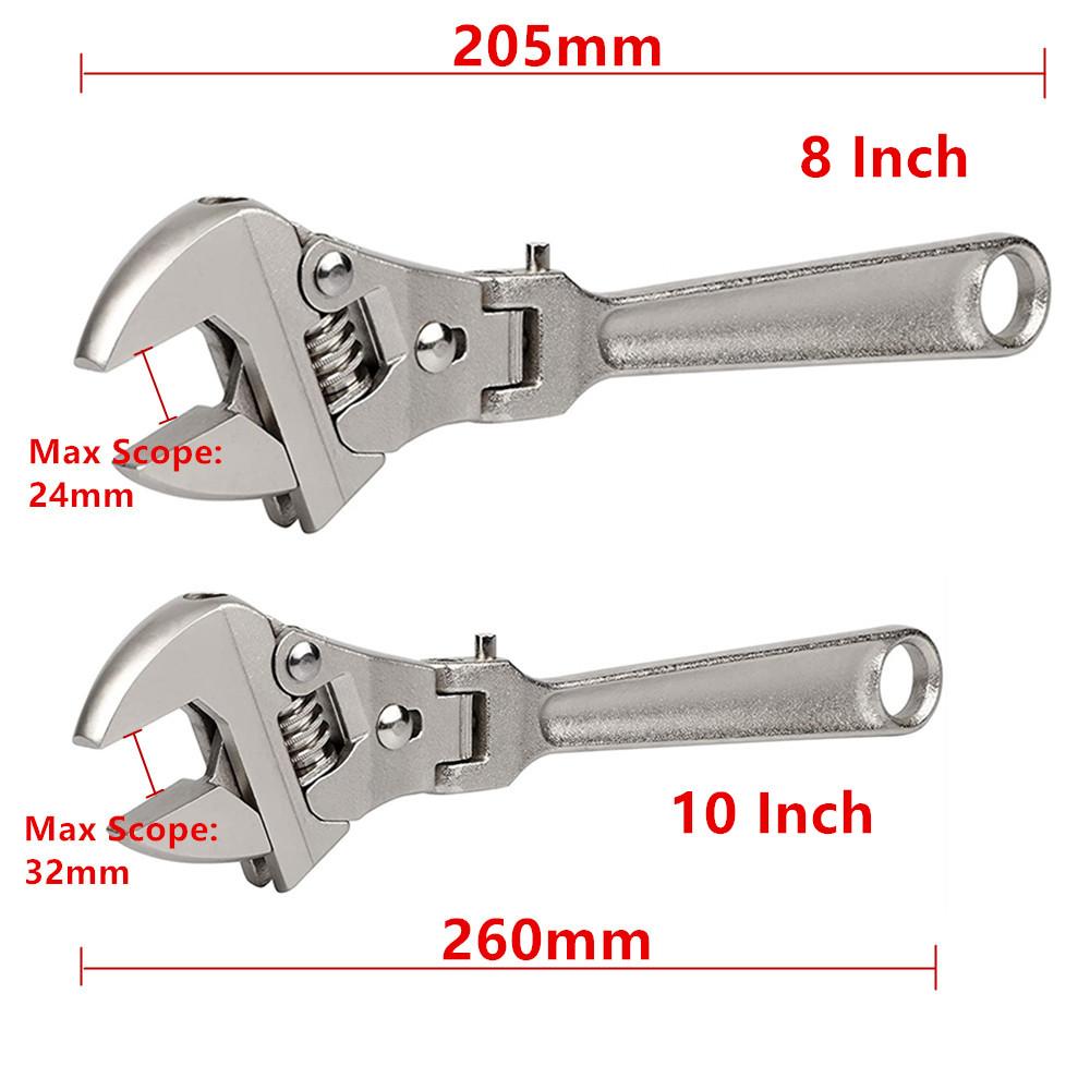 

Регулируемый храповый ключ 8/10 дюймов, регулируемый ключ-трещотка 180°, складная рукоятка, ключ для труб двойного назначения, ручной инструмент 8-Inch серебряный