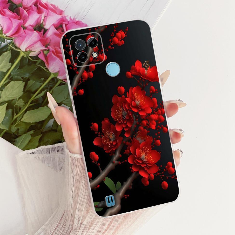 Clear Cover For Realme C21 Case RMX3201 Cute Cat Fashion Butterfly Funny Painted Phone Casing For Real me C21