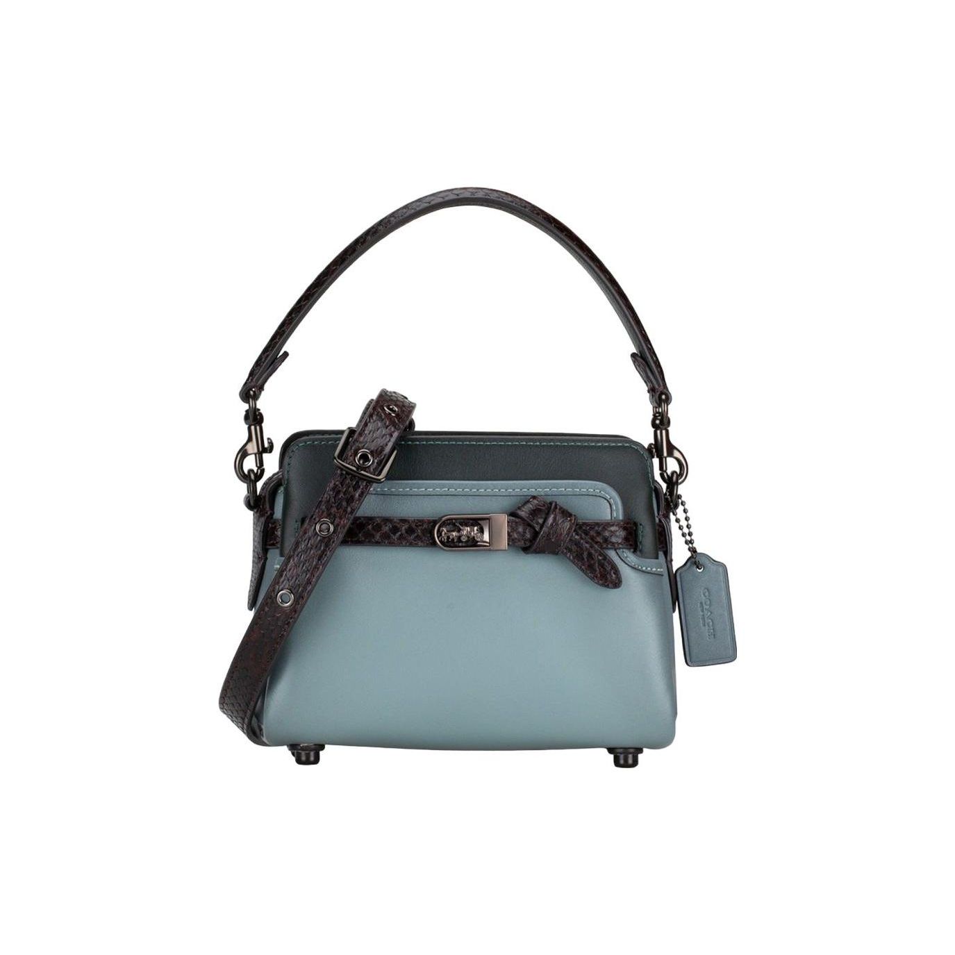 

Coach Tate 18 Zipper Closure Glove Tanned Leather With Snakeskin Handbag Women Handbag Silver-Blue C5371-V5O4Q Basic Set (Bag+Dust Bag)