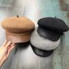 Personalized Leather Splicing Crooked Wearing Cap Loose Fashion Wool Cloud Hat Women's Autumn and Winter Warm Knitted Octagonal Hat